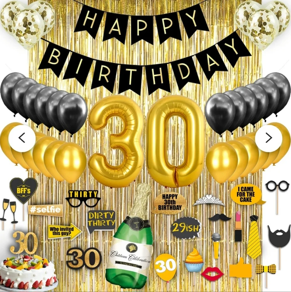 30th Birthday party gold themed decorations
